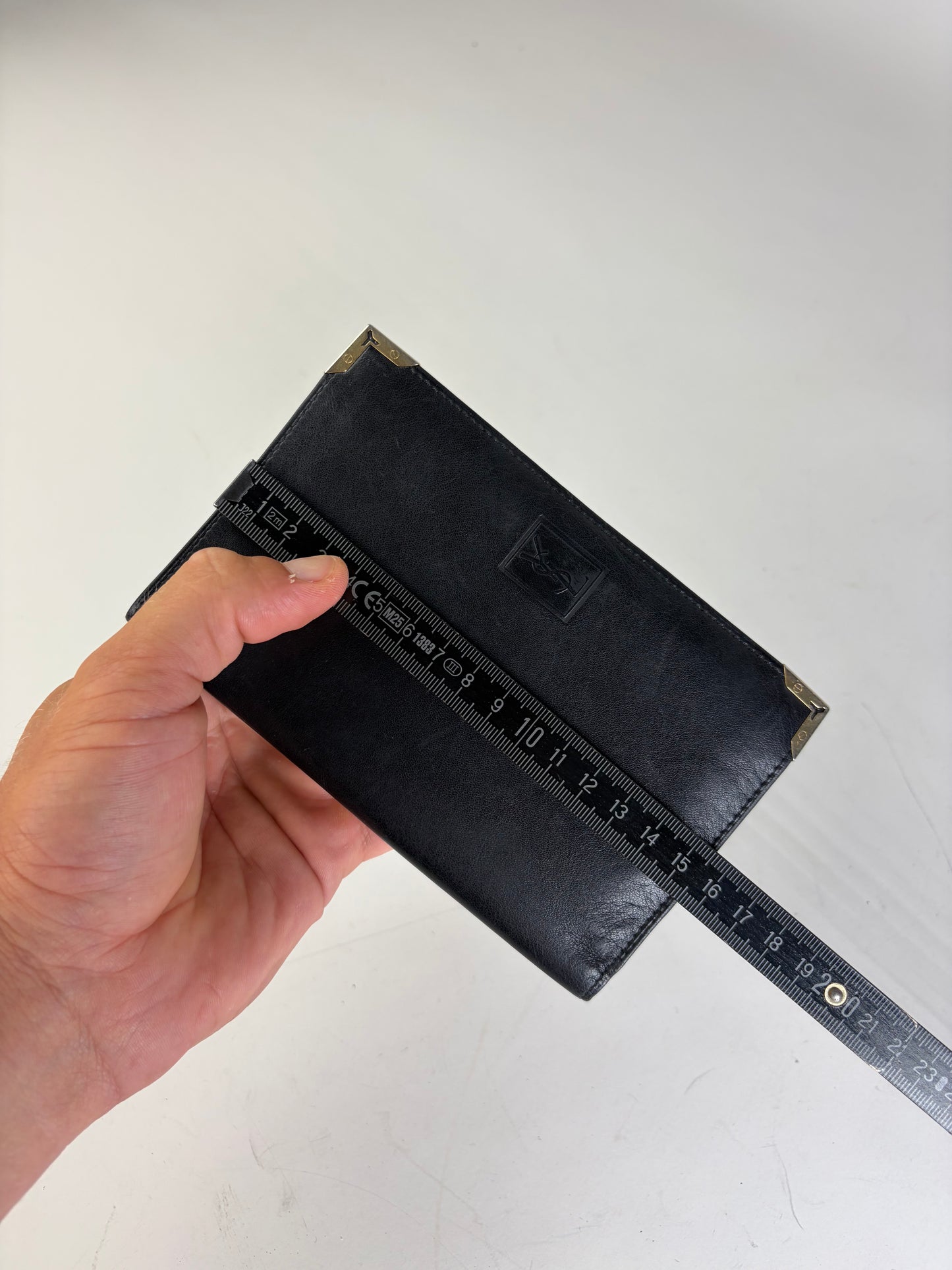 Vintage Yves Saint Laurent Leather Wallet Black Gold-tone