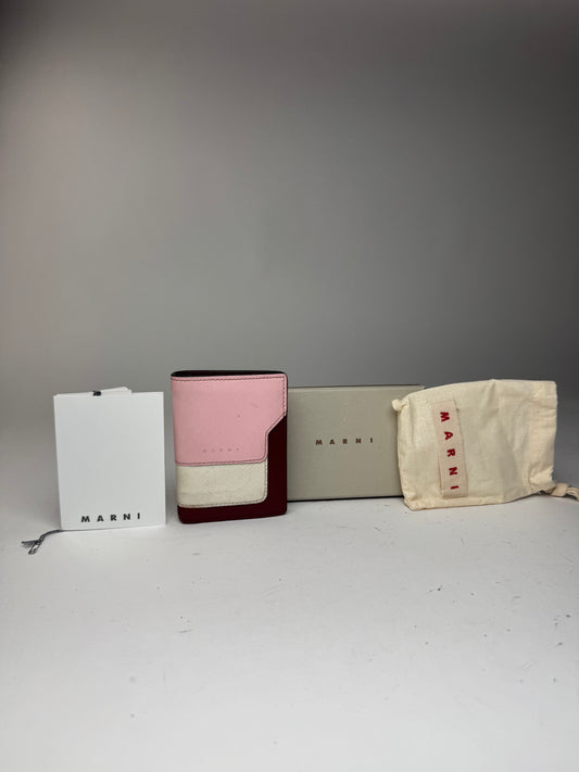 Portefeuille vintage en cuir Marni rose noir marron