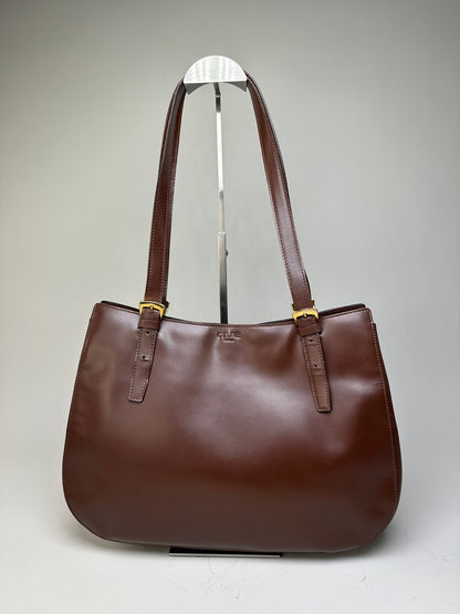 Vintage Celine Smooth Leather Tote Dark Brown Gold