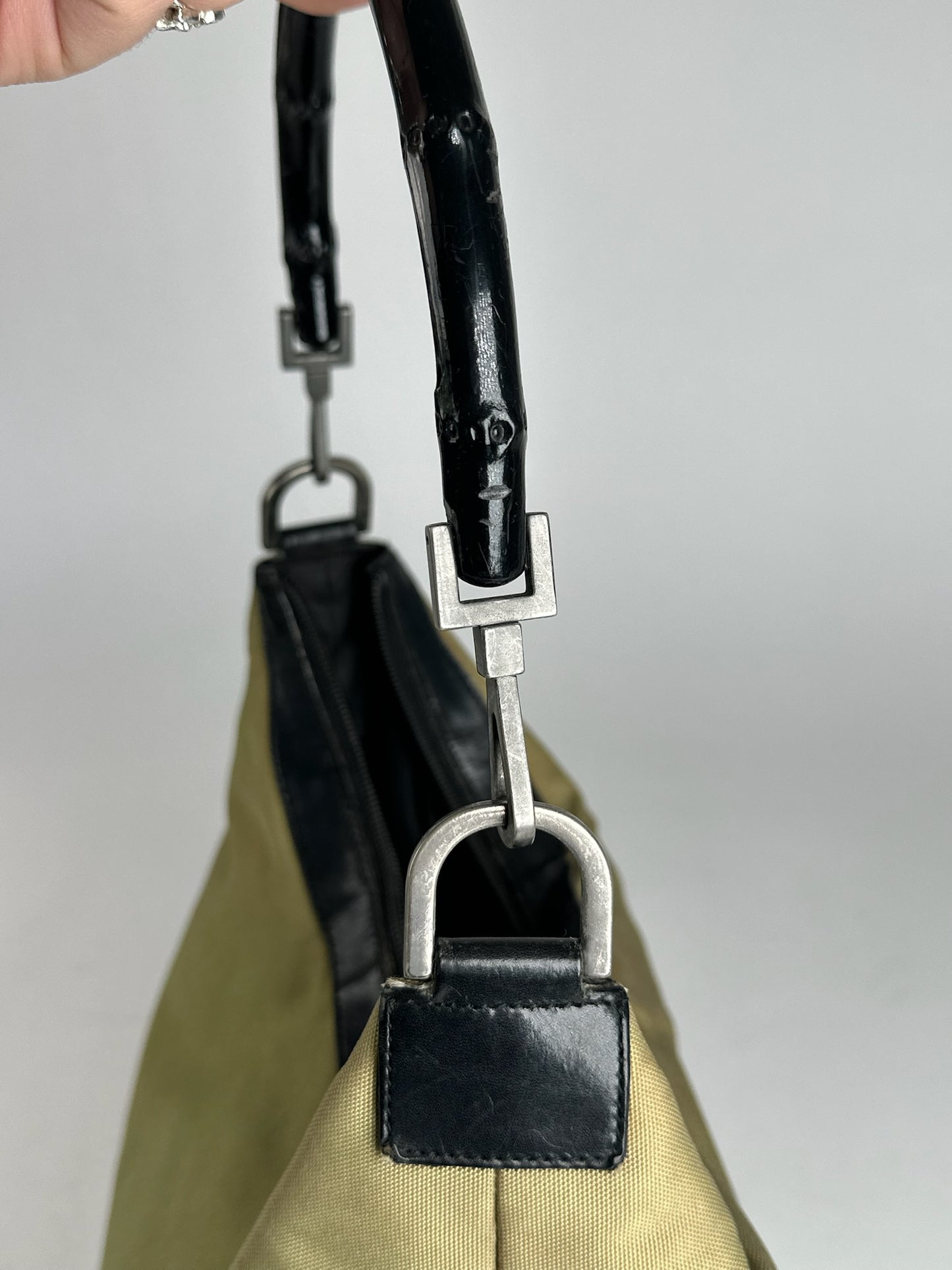 Vintage Gucci polyester leather bamboo top handle bag