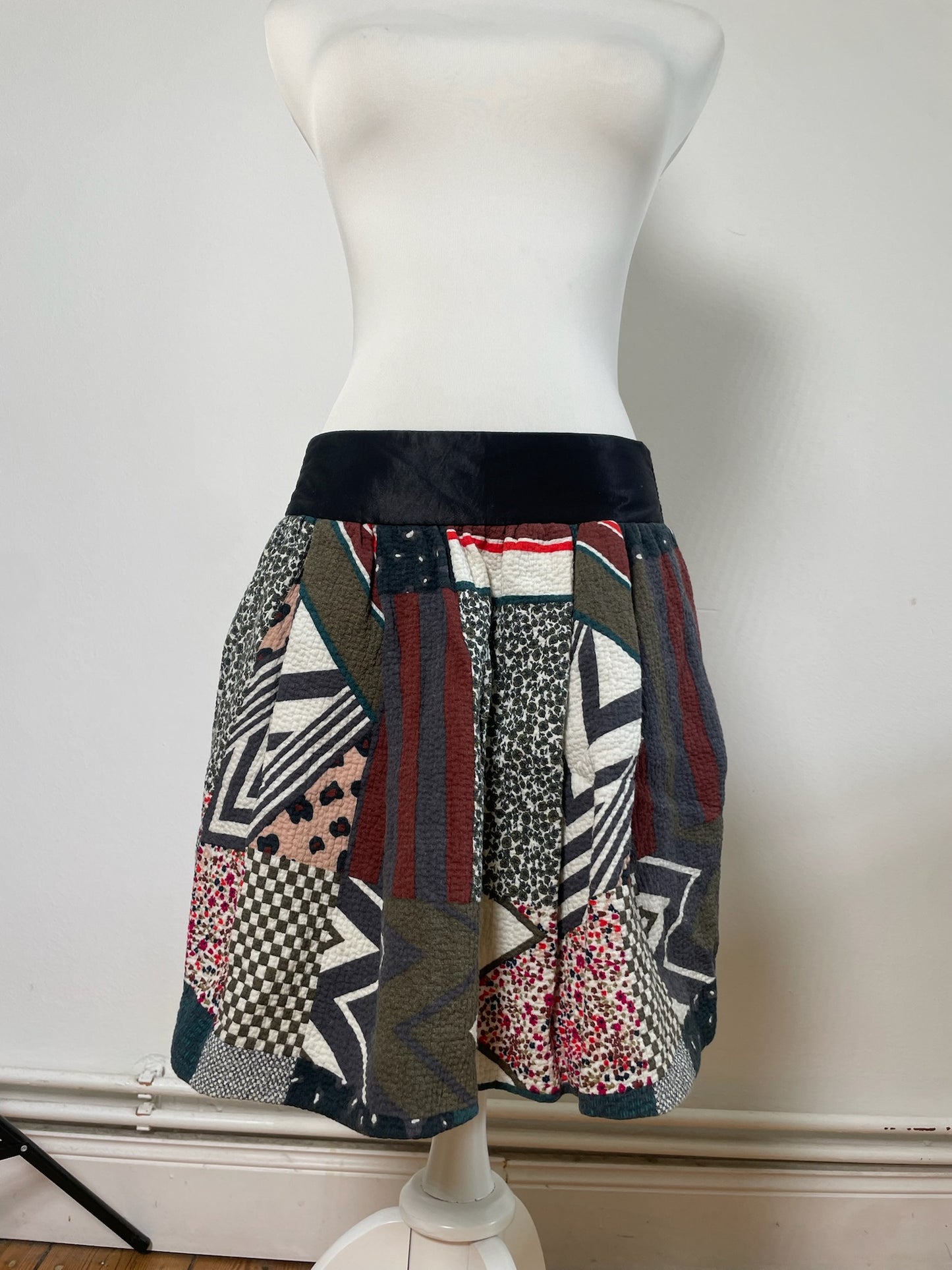 Vintage Chloe Patchwork Cotton Skirt Navy Red Green White