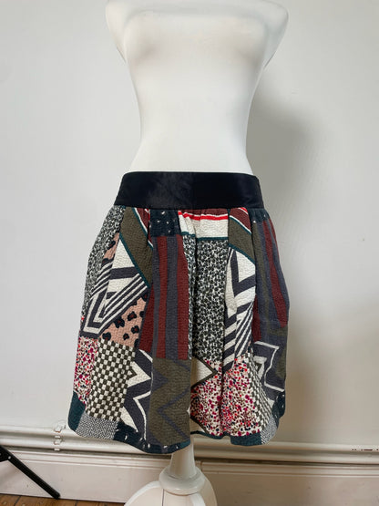 Vintage Chloe Patchwork Cotton Skirt Navy Red Green White