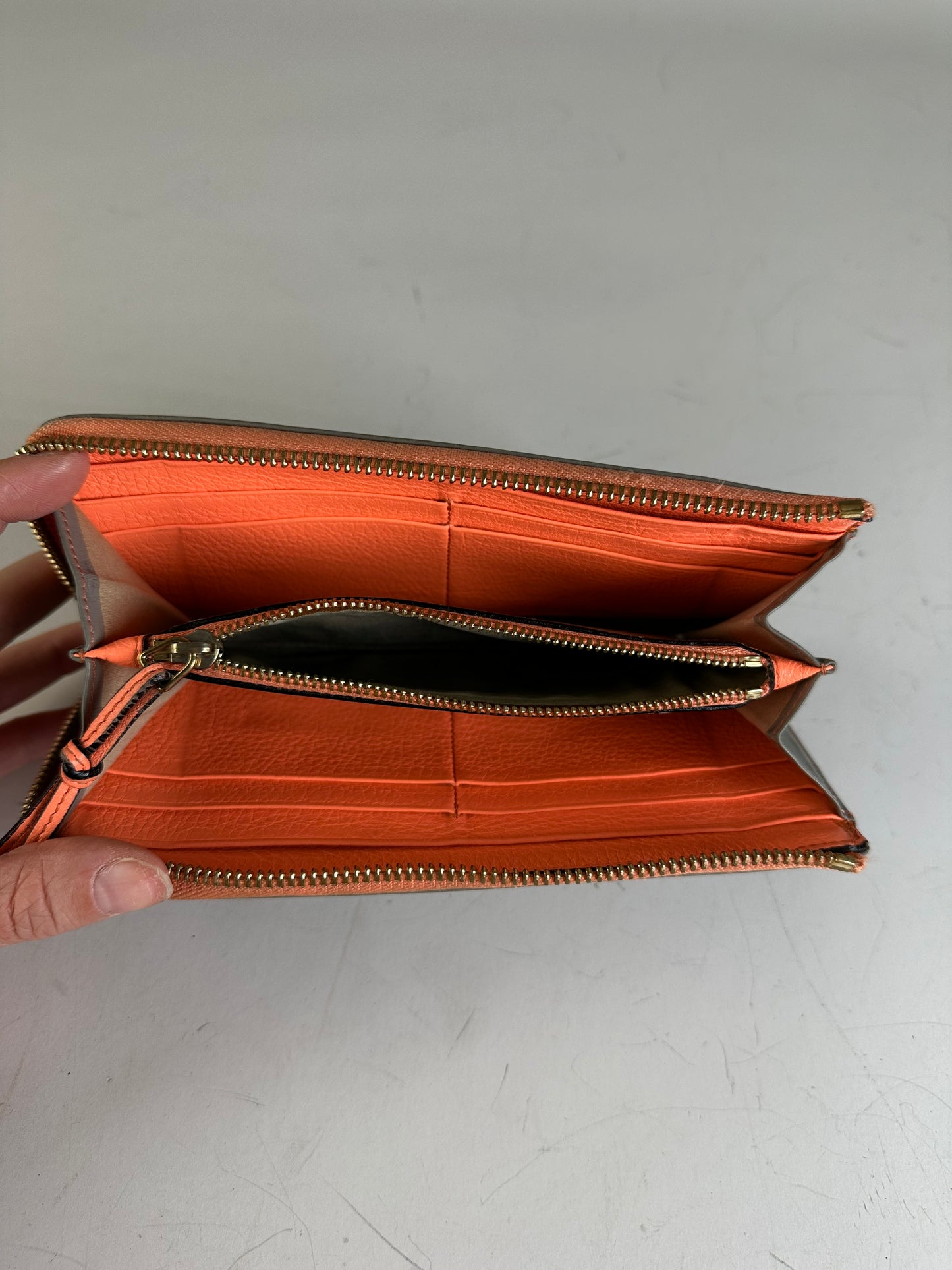 Vintage Chloe Leather Zip Wallet Grey Orange