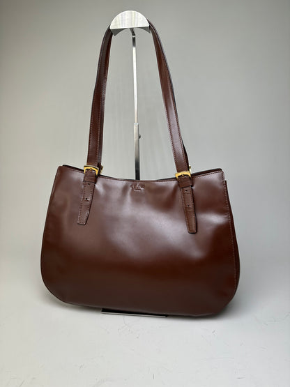 Vintage Celine Smooth Leather Tote Dark Brown Gold