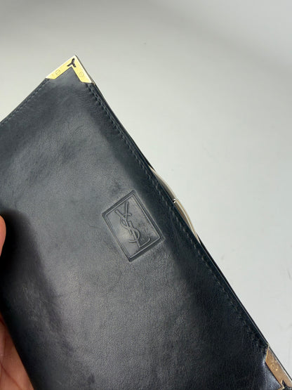 Vintage Yves Saint Laurent Leather Wallet Black Gold-tone