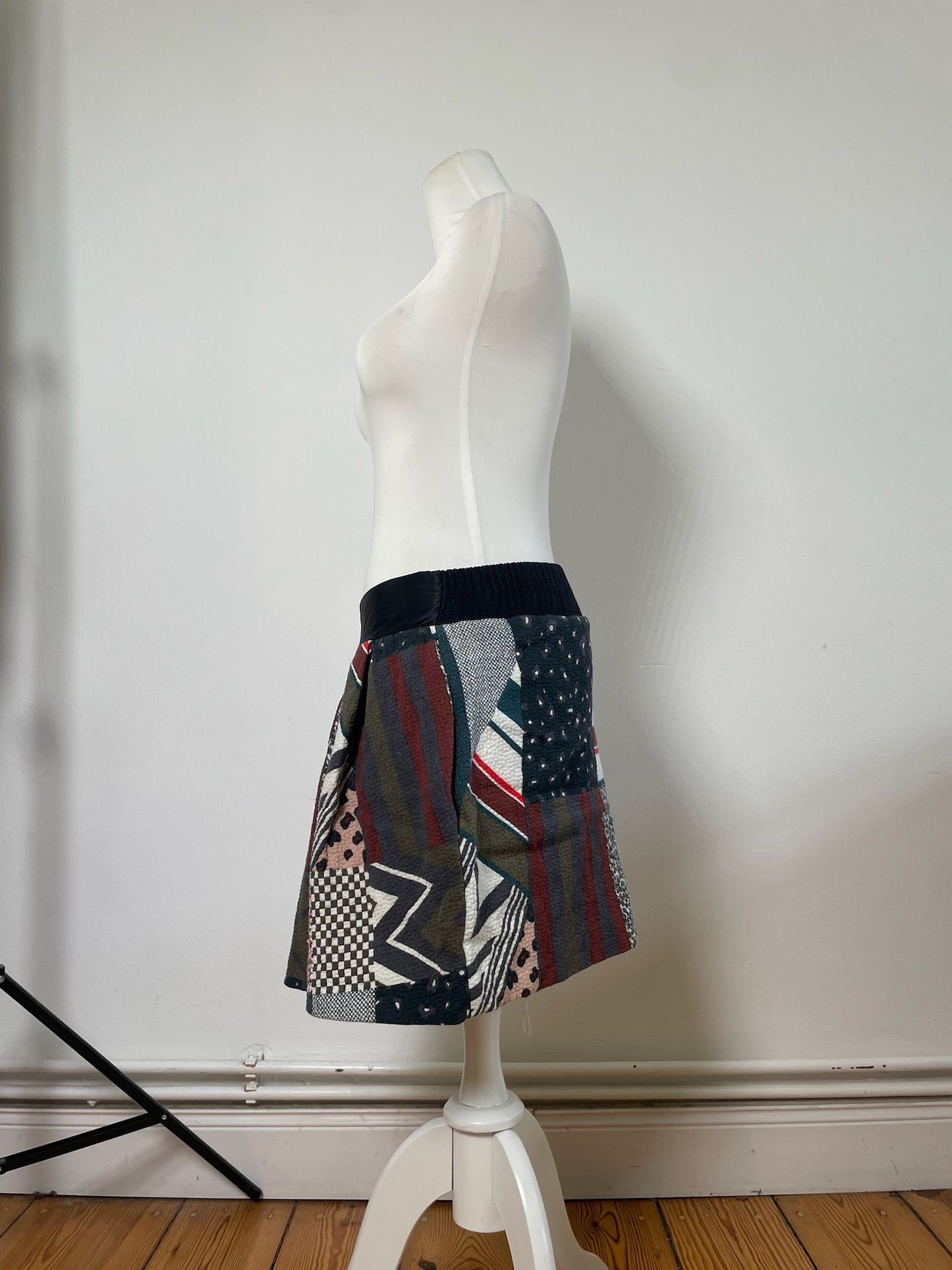 Vintage Chloe Patchwork Cotton Skirt Navy Red Green White