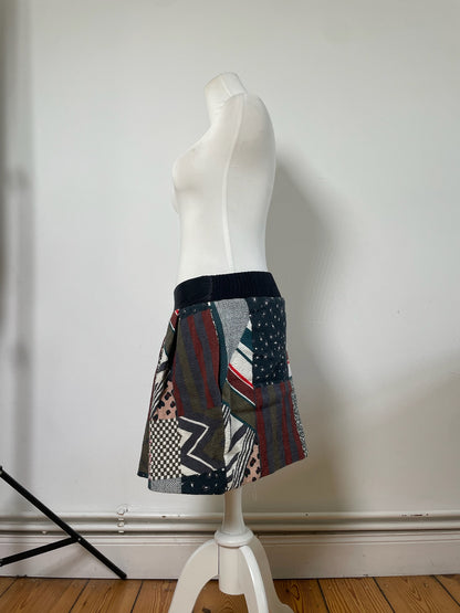 Vintage Chloe Patchwork Cotton Skirt Navy Red Green White