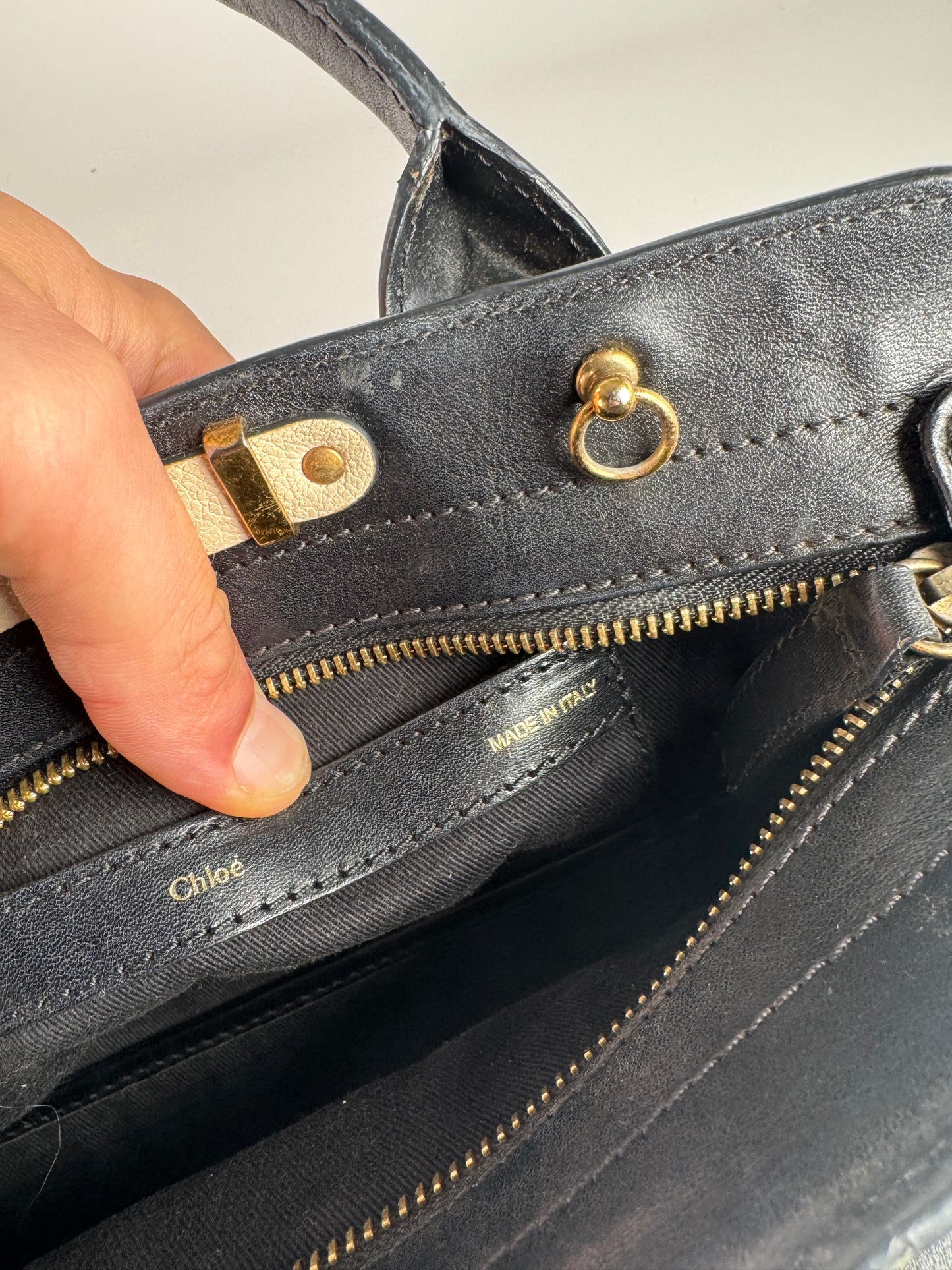 Sac vintage en cuir Chloé beige noir