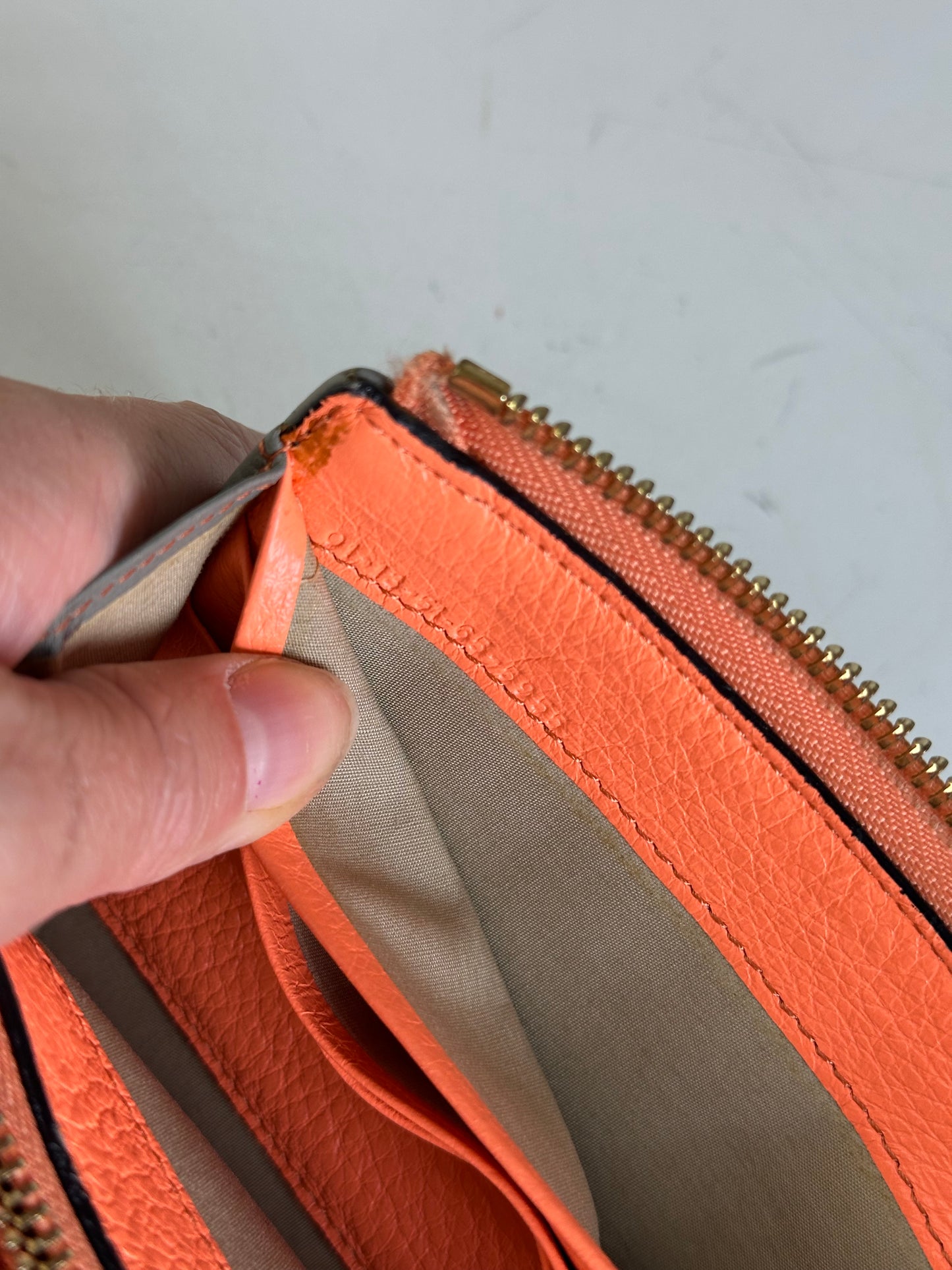 Vintage Chloe Leather Zip Wallet Grey Orange