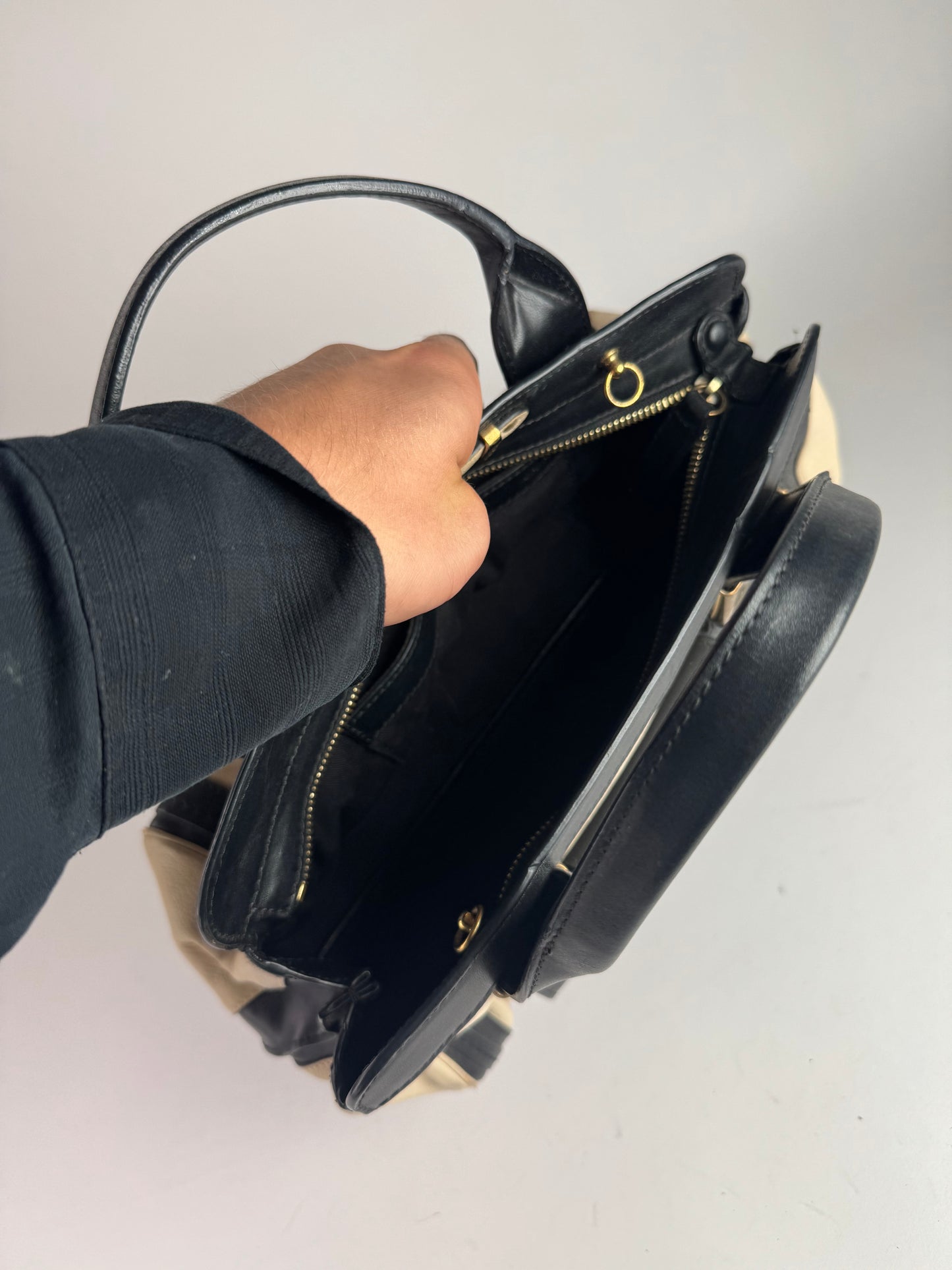 Sac vintage en cuir Chloé beige noir