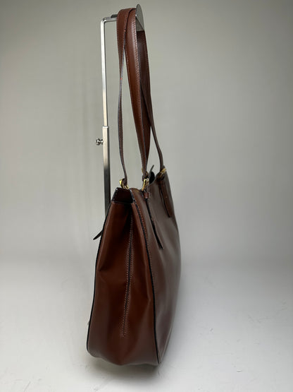 Vintage Celine Smooth Leather Tote Dark Brown Gold