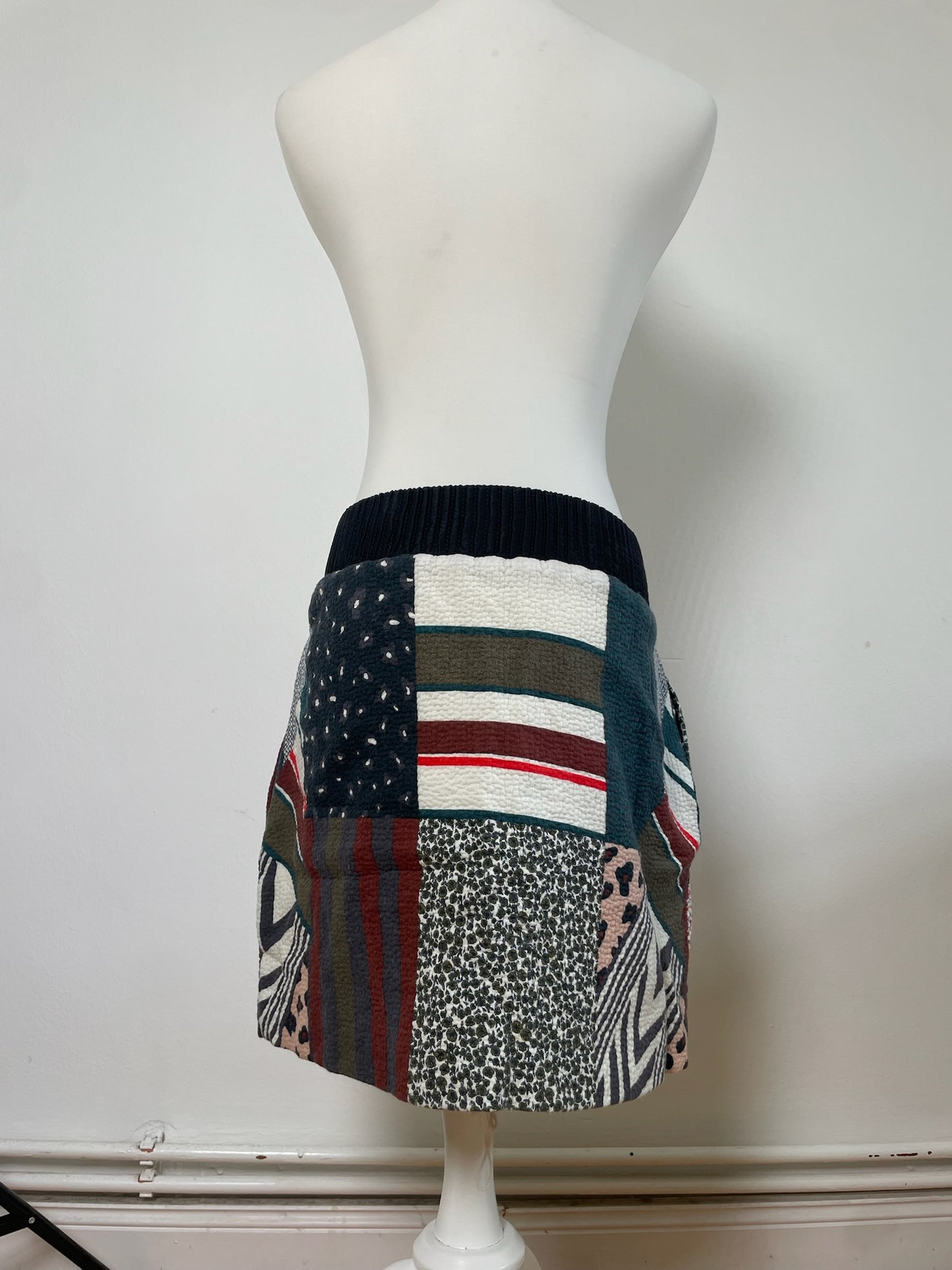 Vintage Chloe Patchwork Cotton Skirt Navy Red Green White