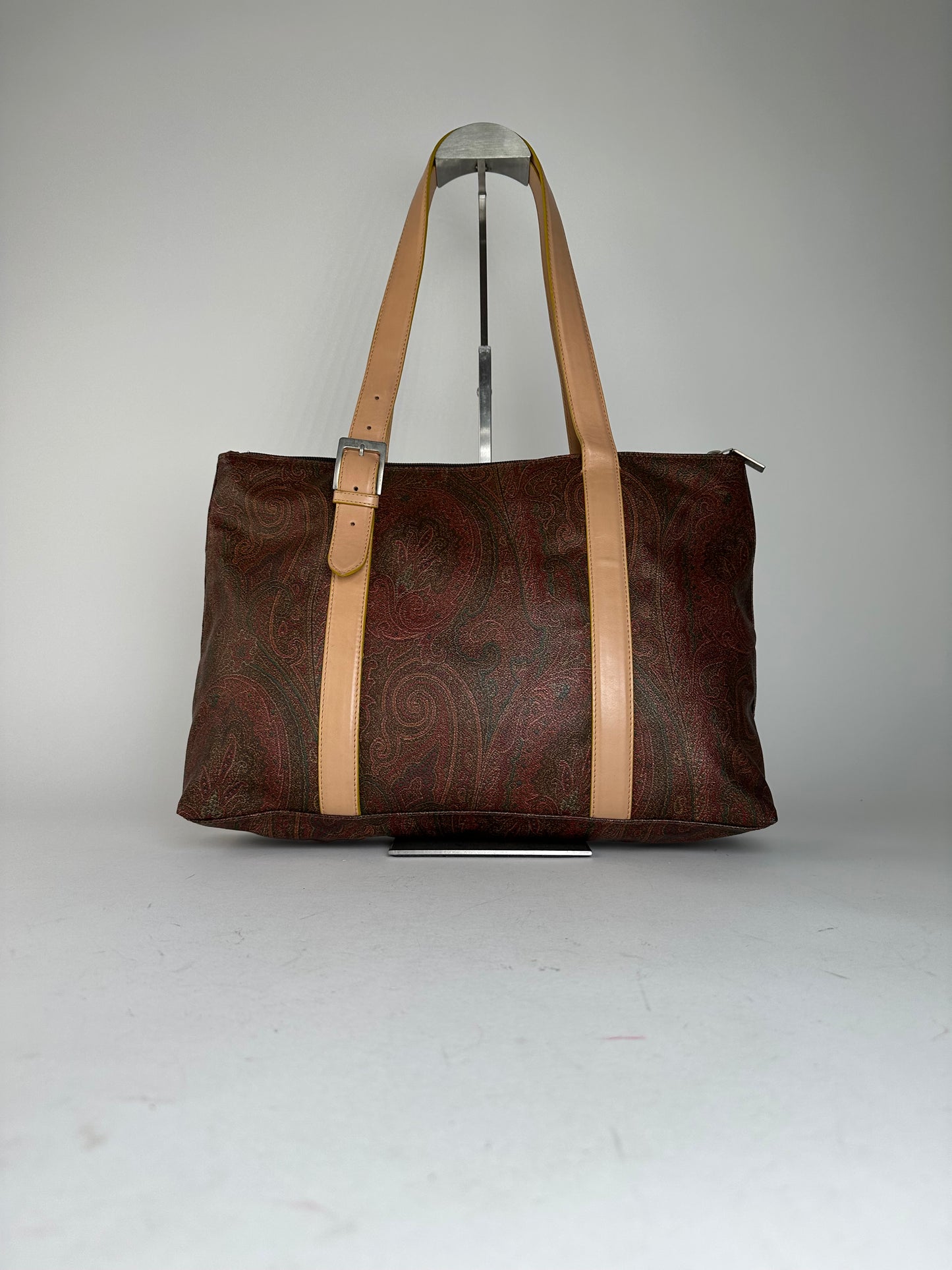 Vintage Etro Paisley Tote Bag Coated Canvas Burgundy
