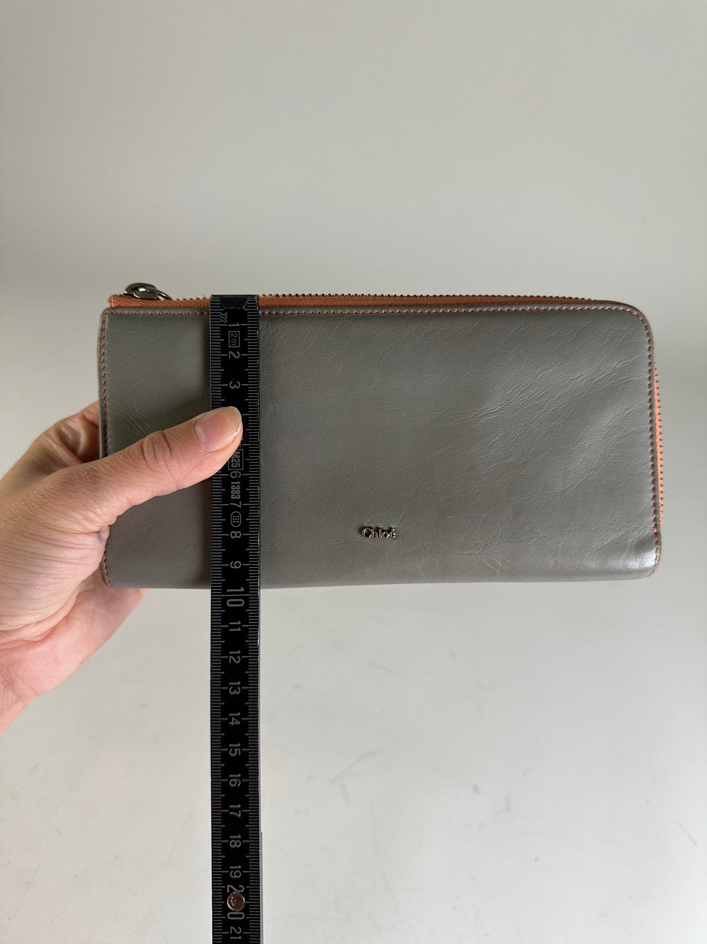 Vintage Chloe Leather Zip Wallet Grey Orange