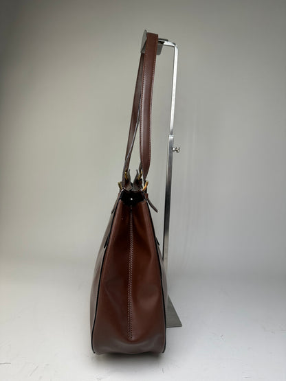 Vintage Celine Smooth Leather Tote Dark Brown Gold