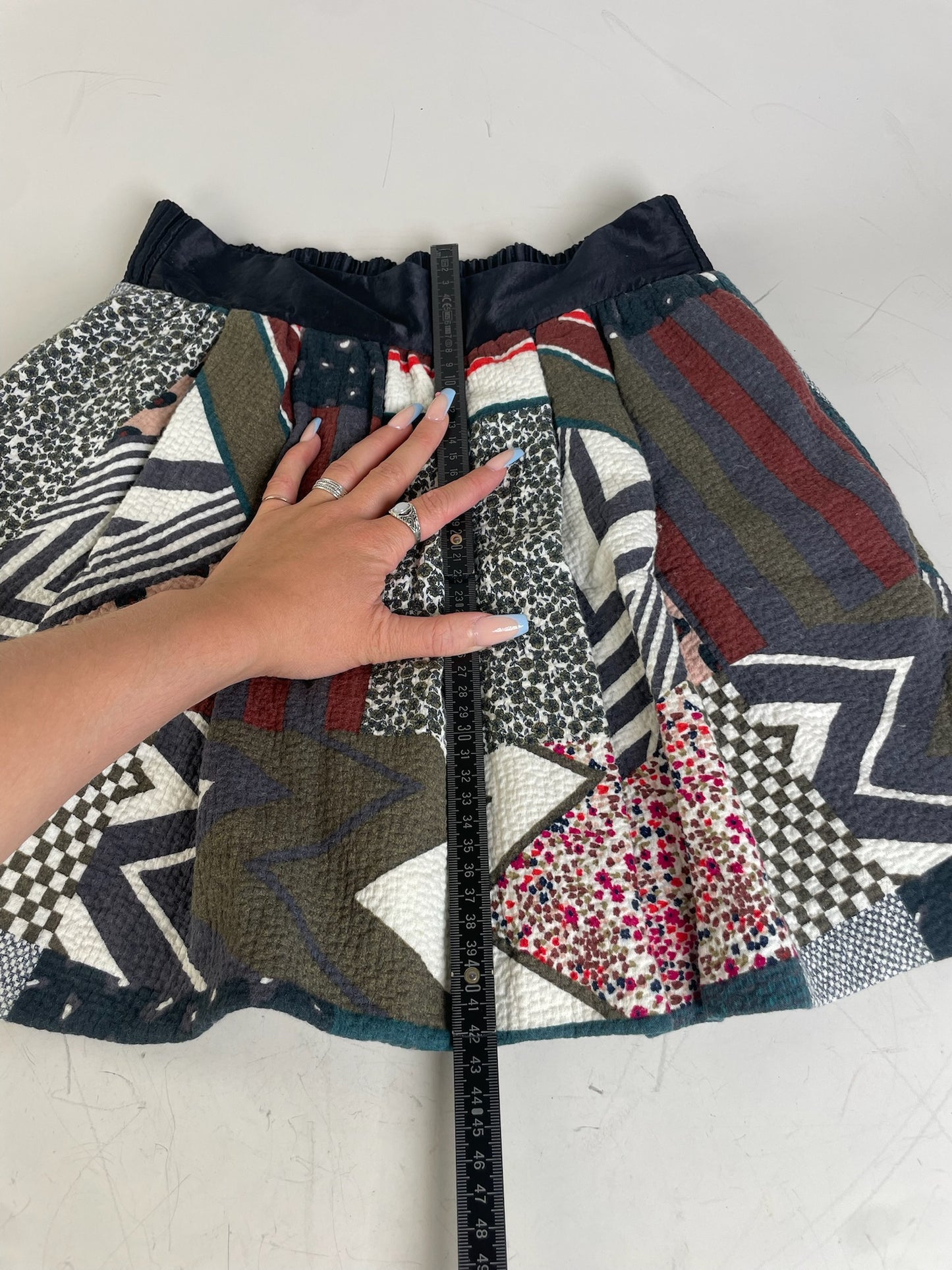 Vintage Chloe Patchwork Cotton Skirt Navy Red Green White