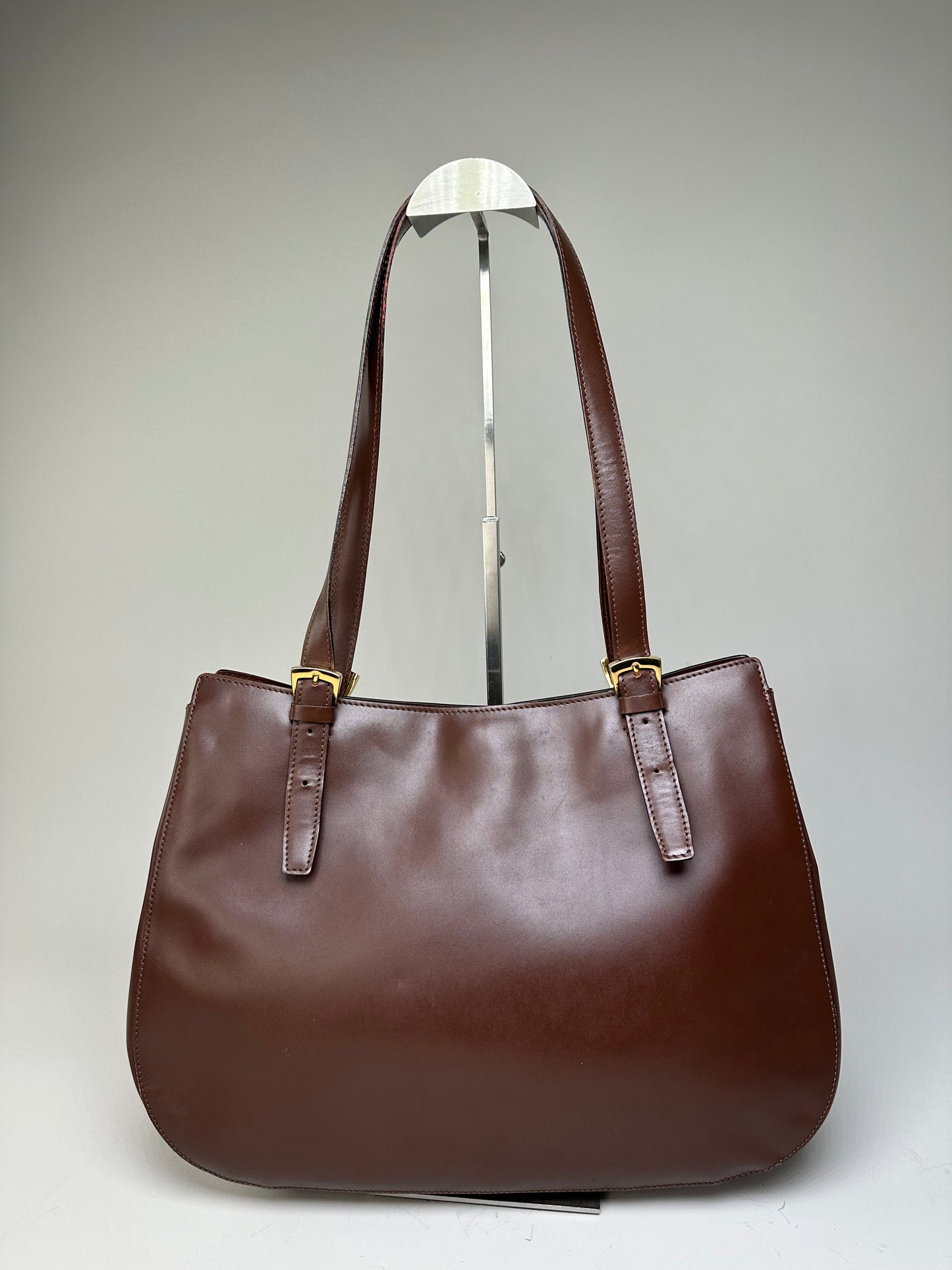 Vintage Celine Smooth Leather Tote Dark Brown Gold