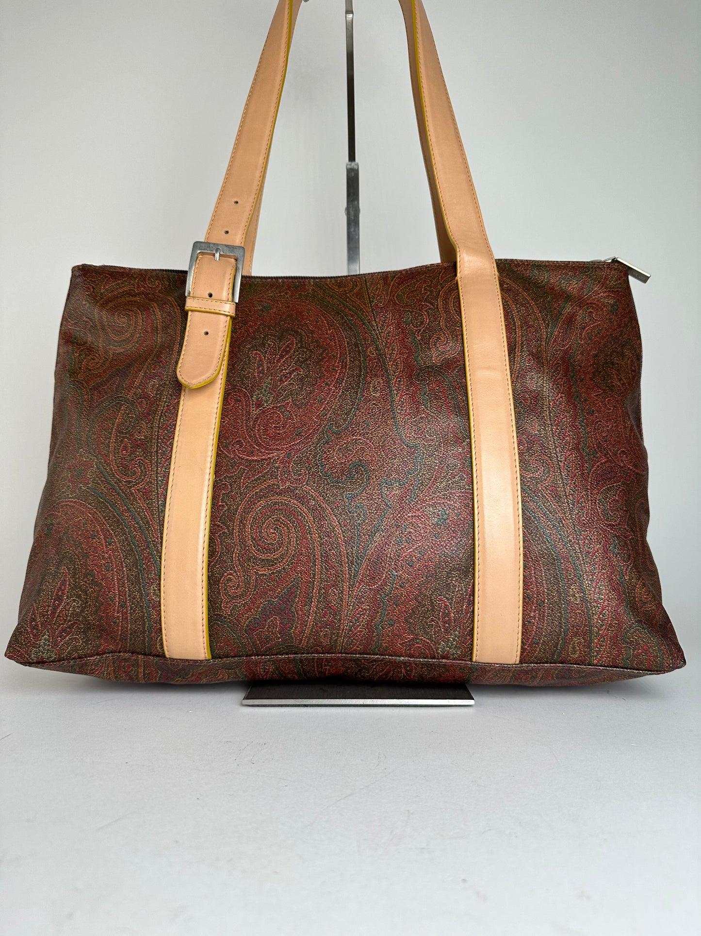 Vintage Etro Paisley Tote Bag Coated Canvas Burgundy