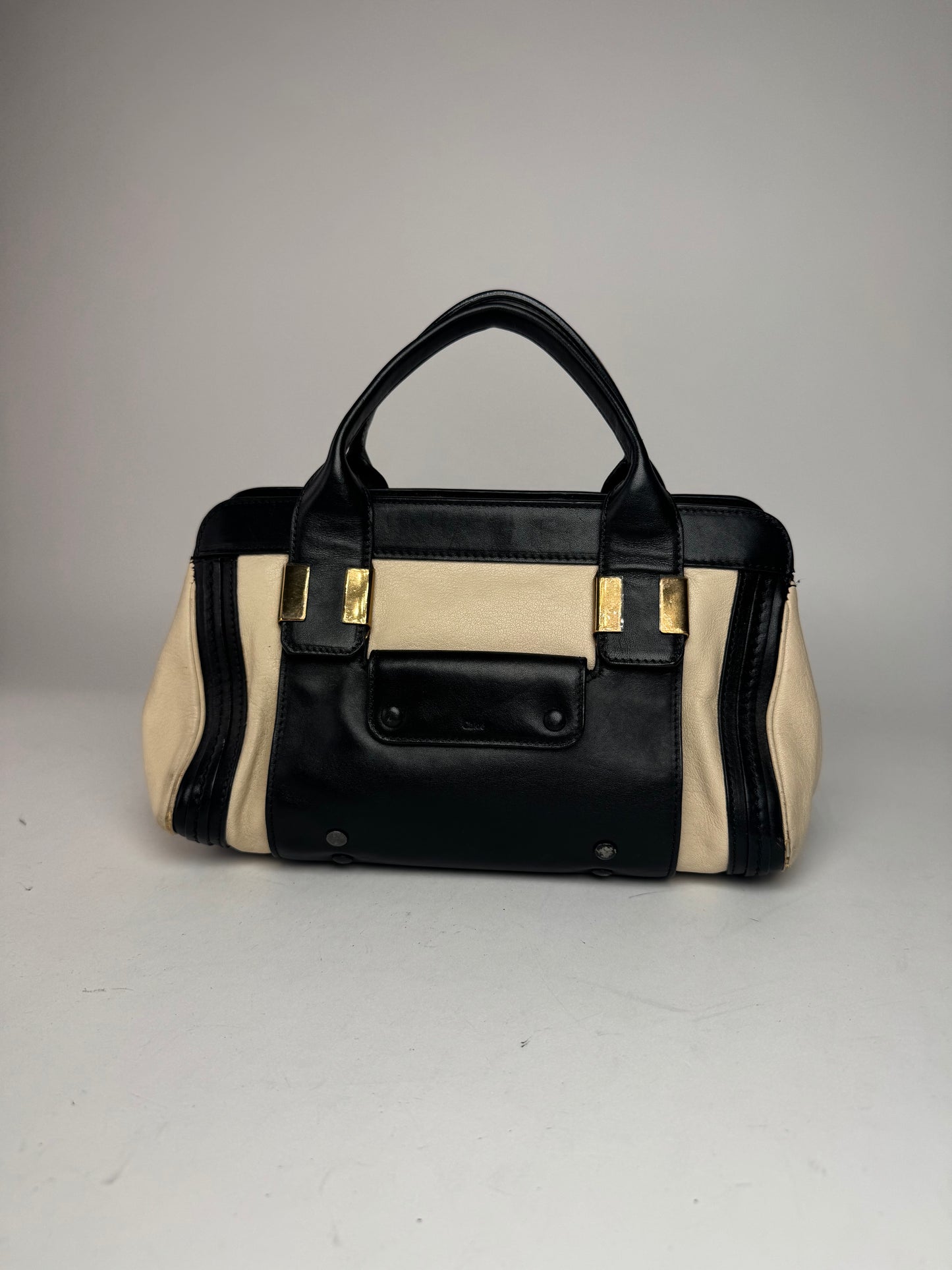 Sac vintage en cuir Chloé beige noir