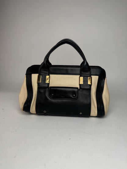 Sac vintage en cuir Chloé beige noir