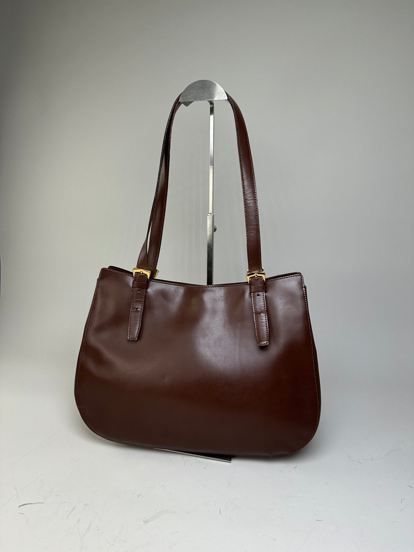 Vintage Celine Smooth Leather Tote Dark Brown Gold