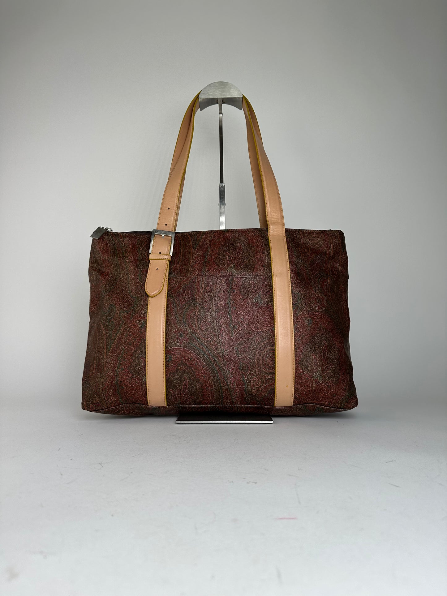 Vintage Etro Paisley Tote Bag Coated Canvas Burgundy