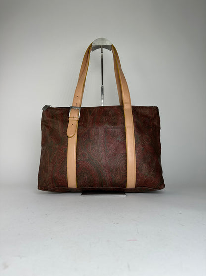 Vintage Etro Paisley Tote Bag Coated Canvas Burgundy