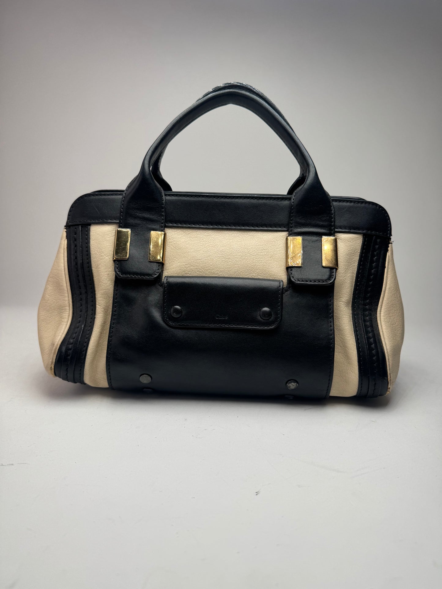 Sac vintage en cuir Chloé beige noir