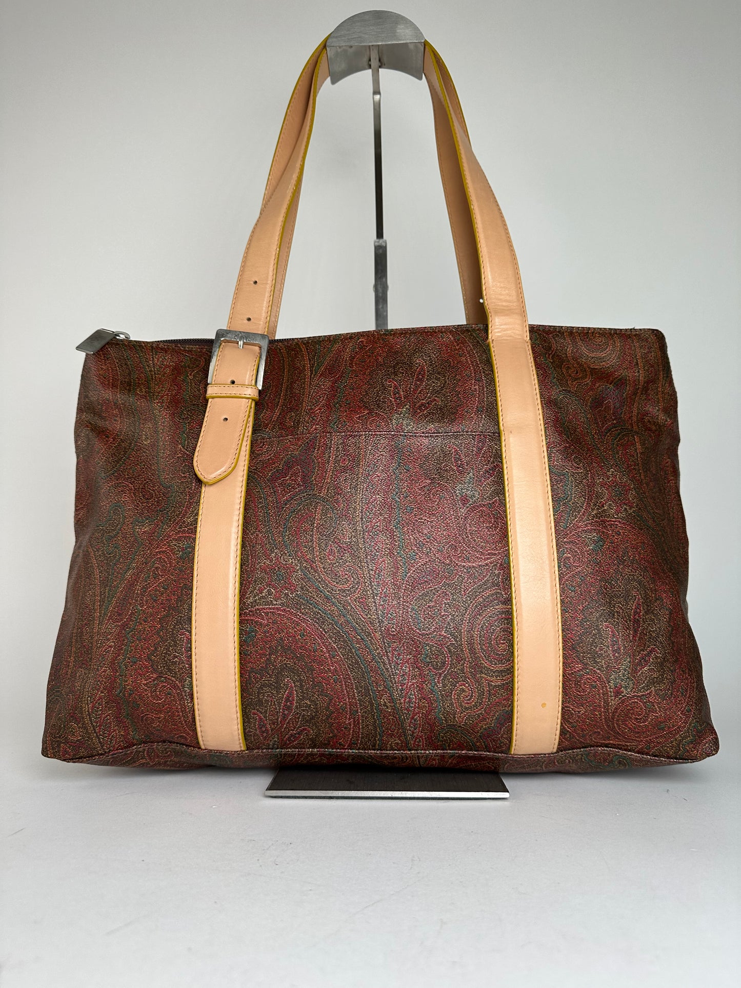 Vintage Etro Paisley Tote Bag Coated Canvas Burgundy
