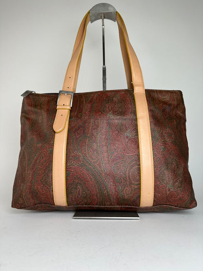 Vintage Etro Paisley Tote Bag Coated Canvas Burgundy
