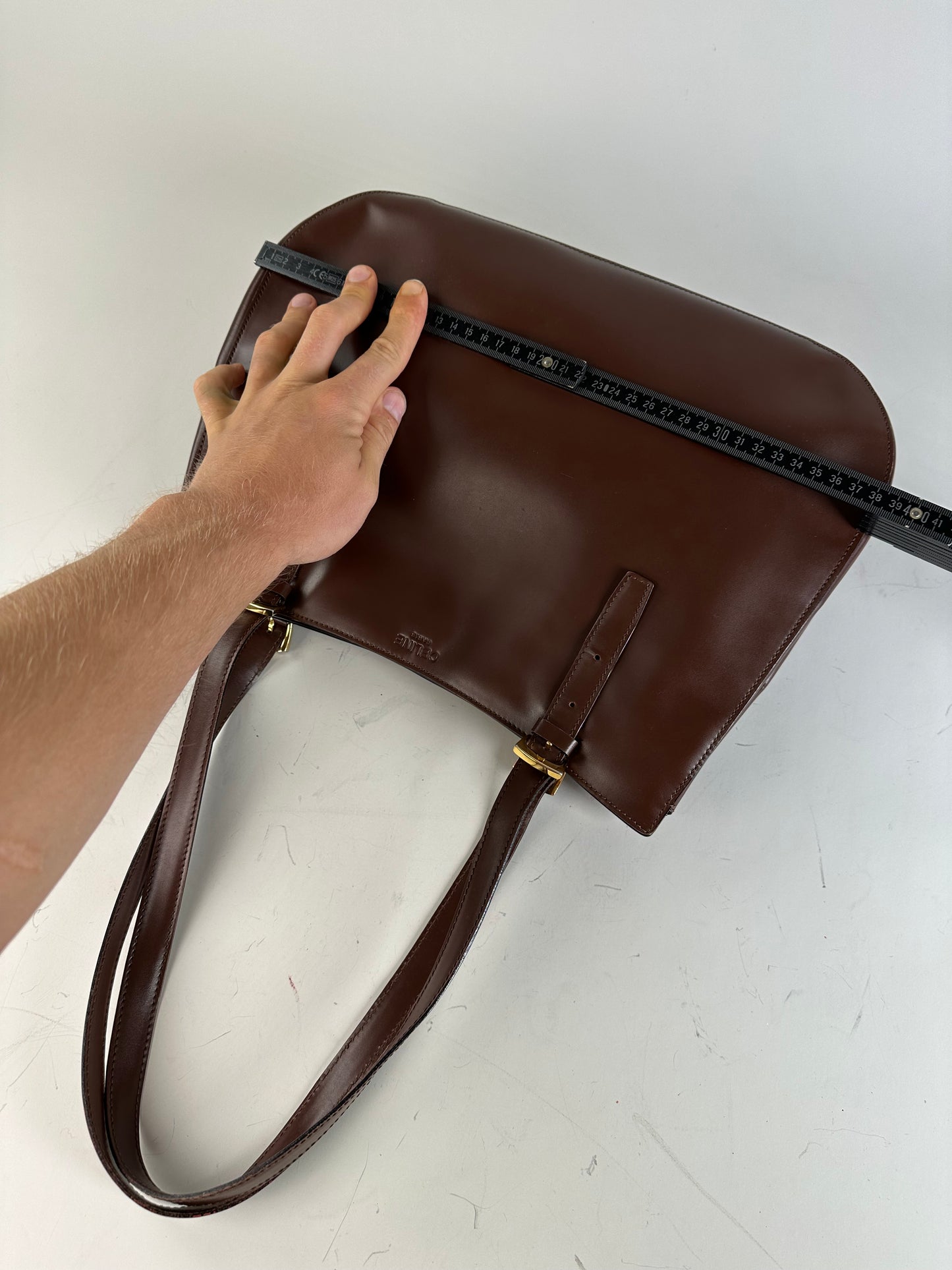 Vintage Celine Smooth Leather Tote Dark Brown Gold