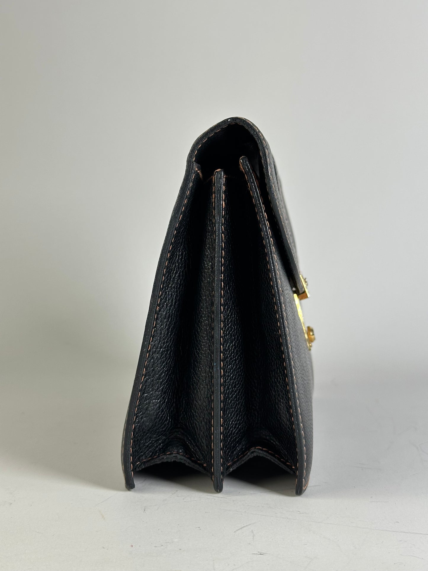Vintage Givenchy Leather Clutch Bag Black Gold-tone Clasp
