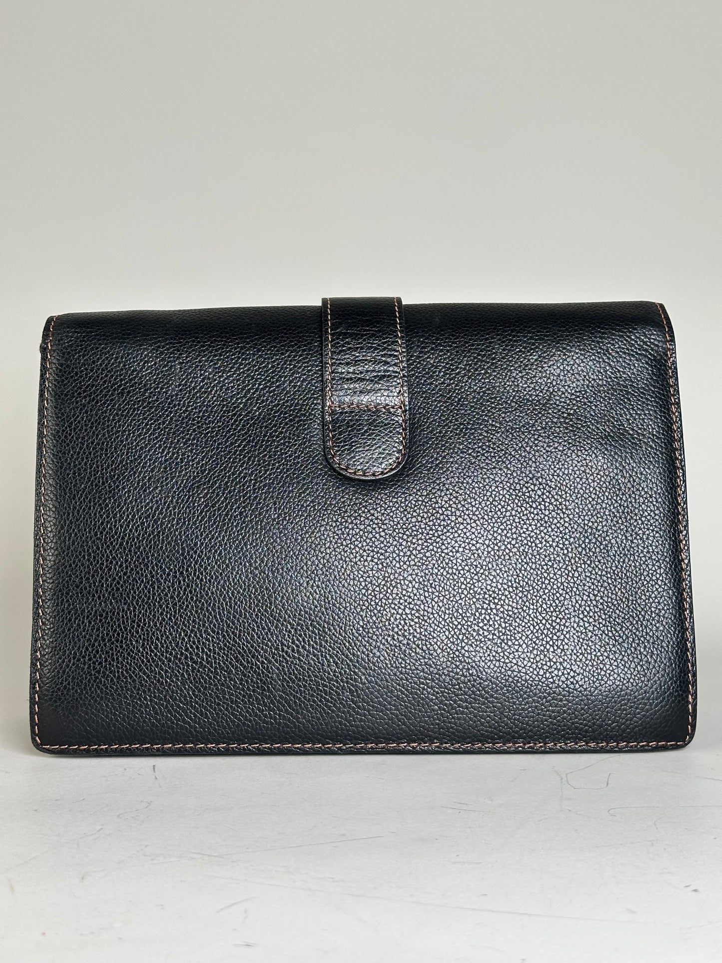 Vintage Givenchy Leather Clutch Bag Black Gold-tone Clasp