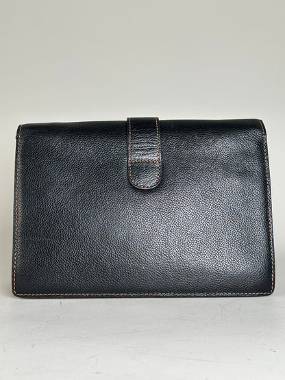 Vintage Givenchy Leather Clutch Bag Black Gold-tone Clasp
