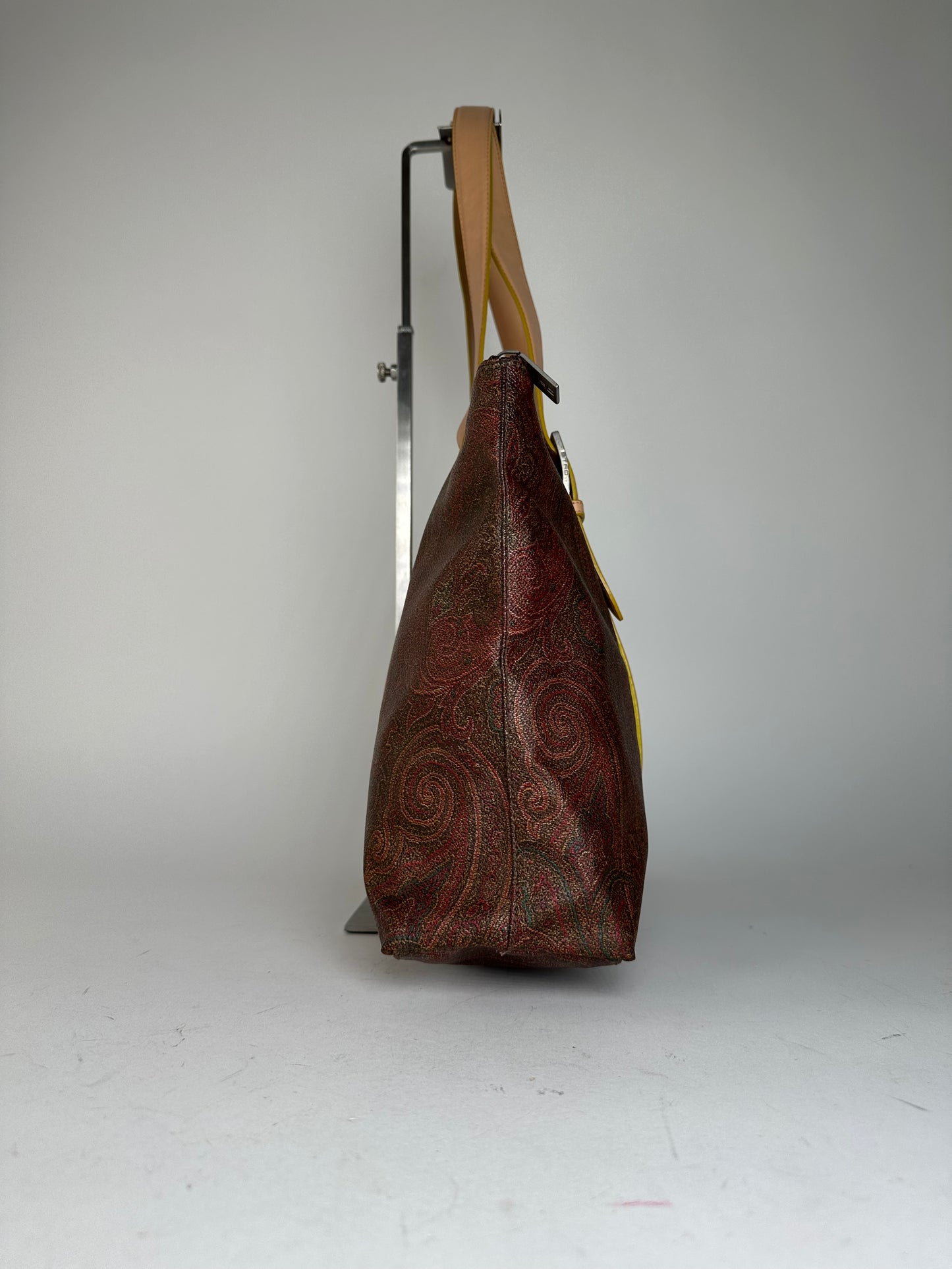 Vintage Etro Paisley Tote Bag Coated Canvas Burgundy
