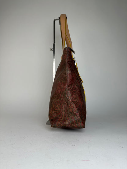 Vintage Etro Paisley Tote Bag Coated Canvas Burgundy