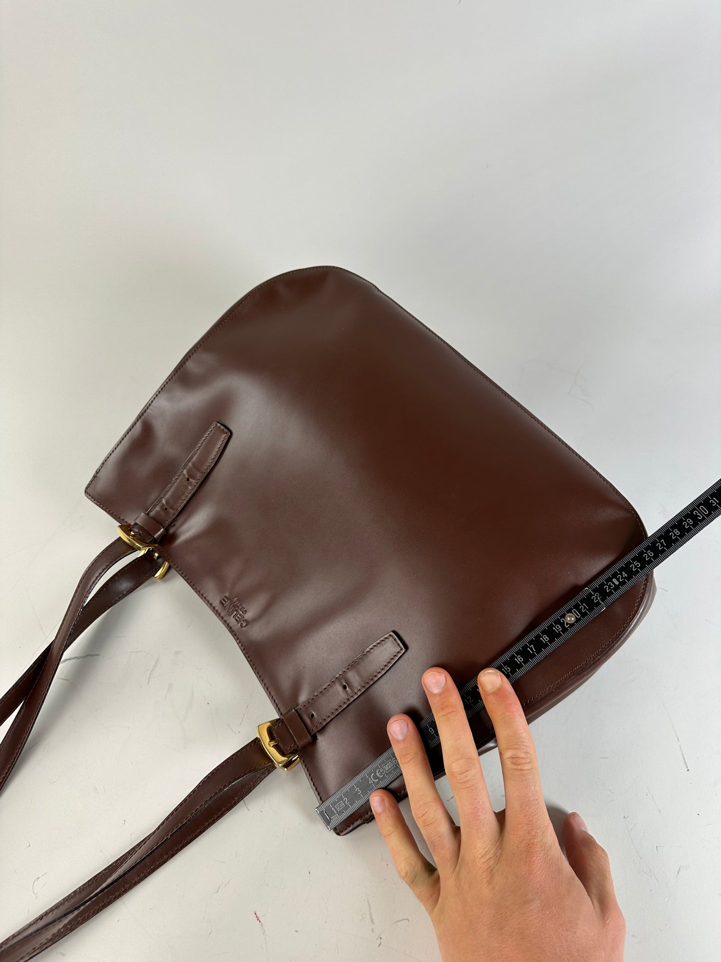 Vintage Celine Smooth Leather Tote Dark Brown Gold