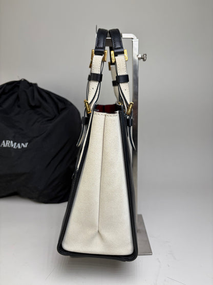 Vintage Giorgio Armani Leather Tote Black Cream Gold