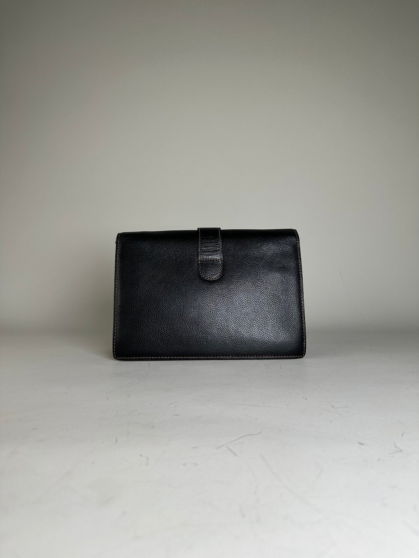Vintage Givenchy Leather Clutch Bag Black Gold-tone Clasp