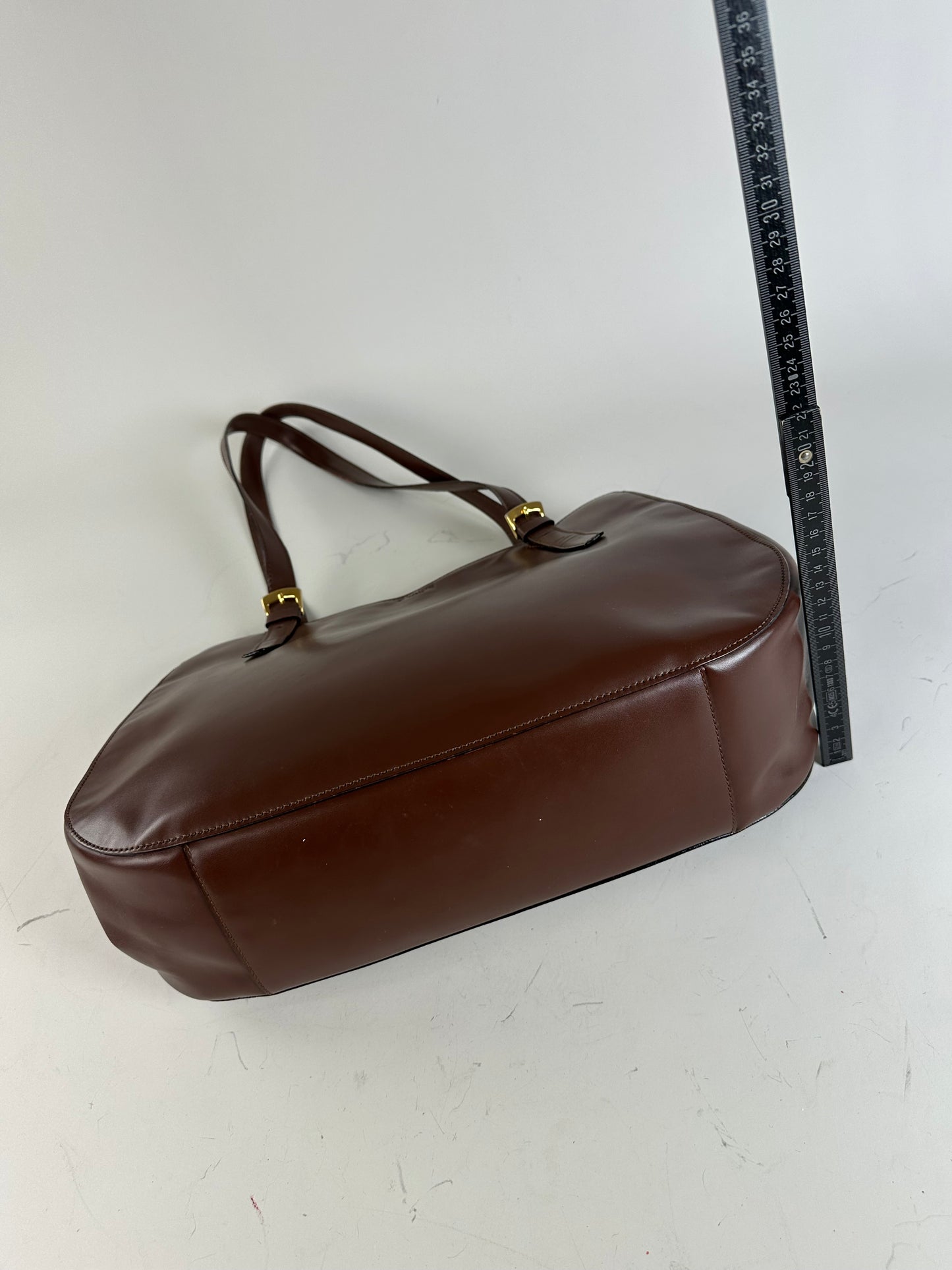 Vintage Celine Smooth Leather Tote Dark Brown Gold