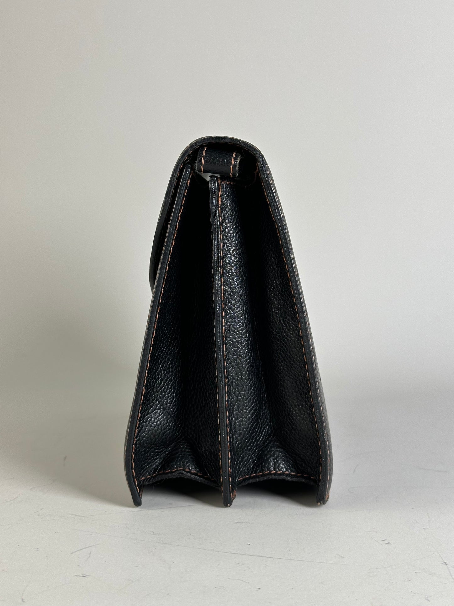 Vintage Givenchy Leather Clutch Bag Black Gold-tone Clasp