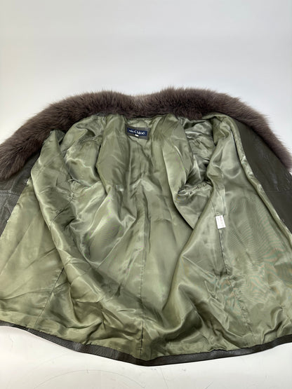 Vintage Chloé Leather Fur Trim Coat Olive Green L