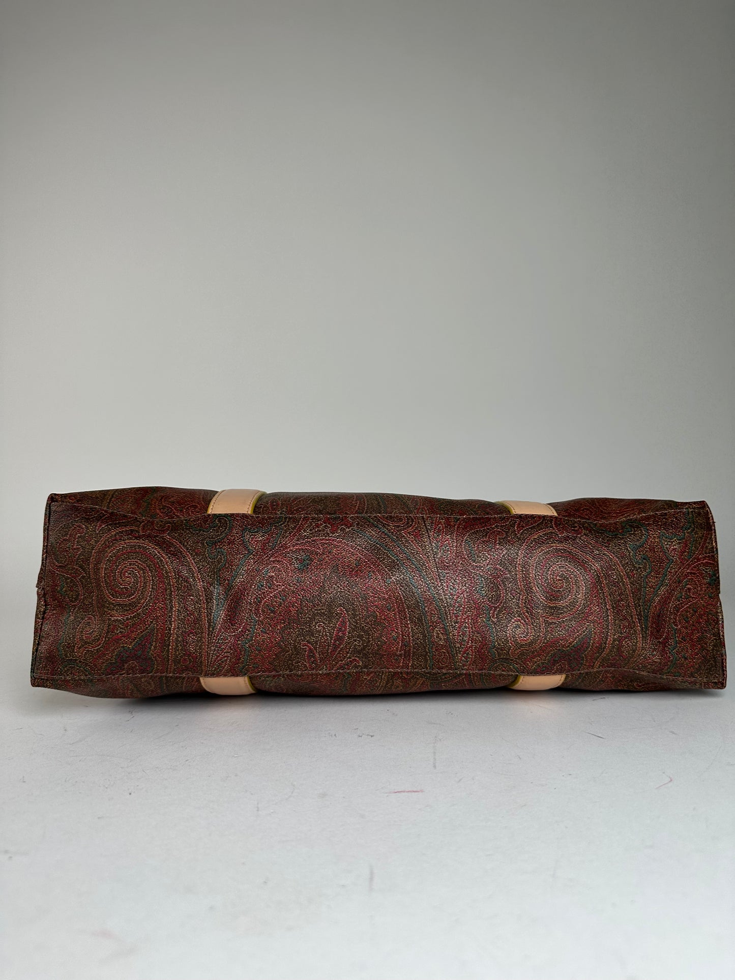 Vintage Etro Paisley Tote Bag Coated Canvas Burgundy