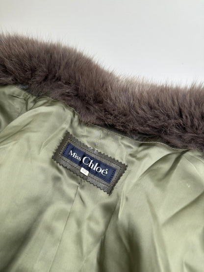 Vintage Chloé Leather Fur Trim Coat Olive Green L