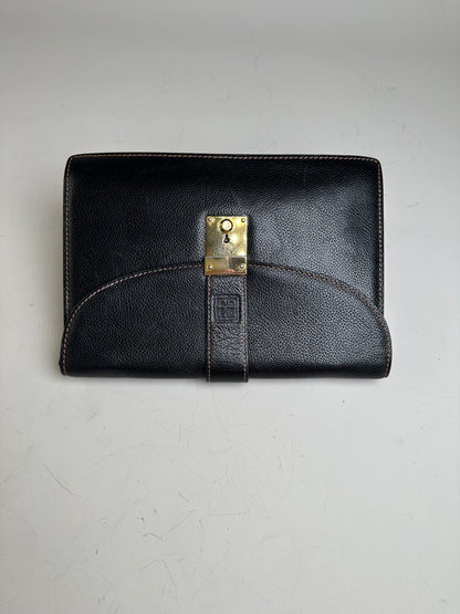 Vintage Givenchy Leather Clutch Bag Black Gold-tone Clasp
