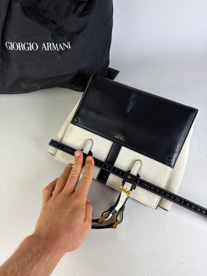 Vintage Giorgio Armani Leather Tote Black Cream Gold