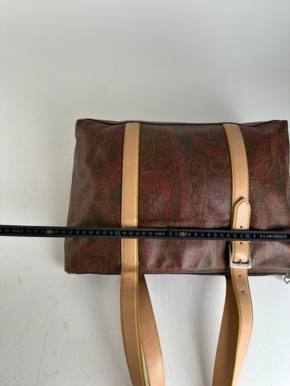 Vintage Etro Paisley Tote Bag Coated Canvas Burgundy