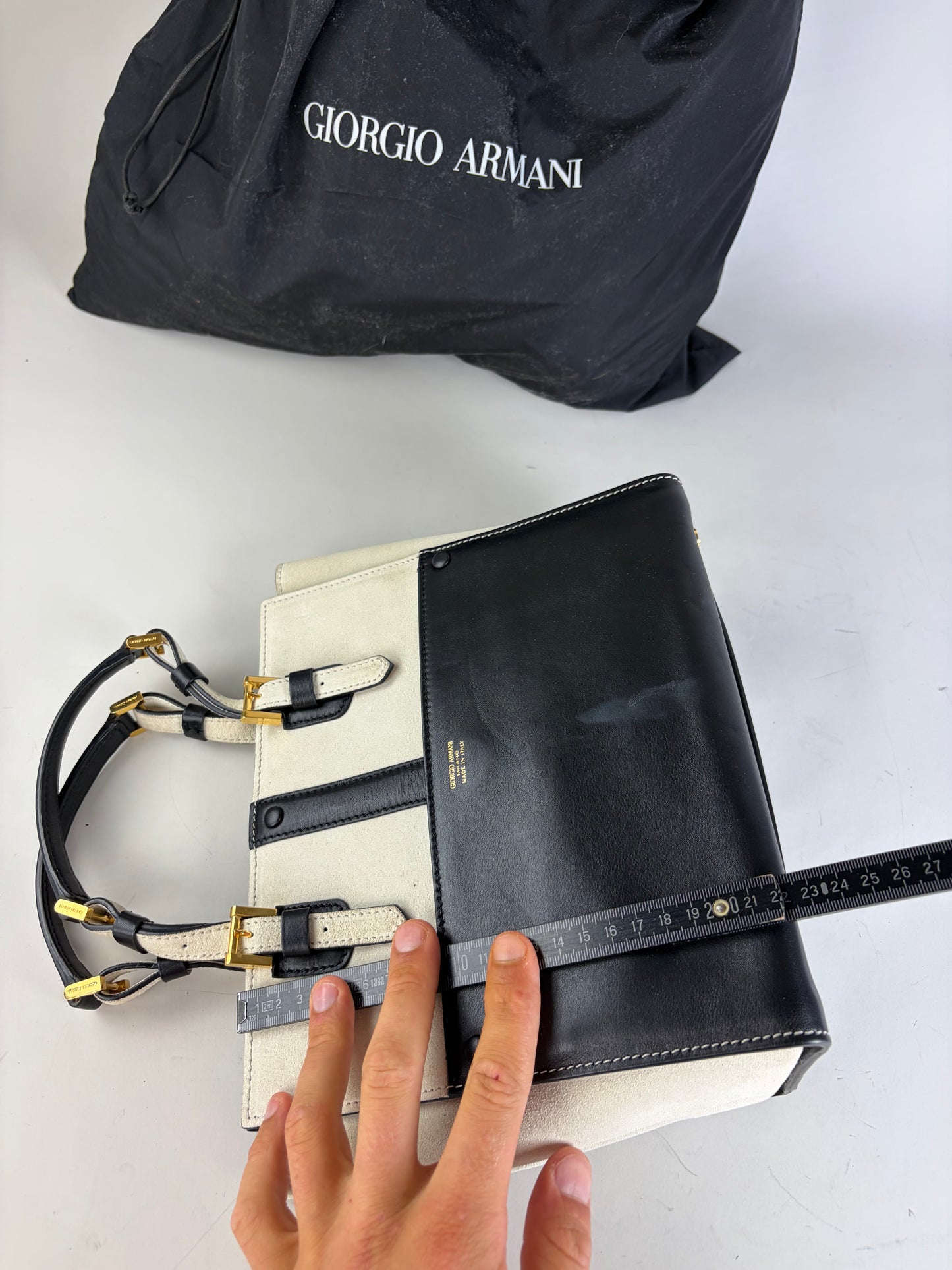 Vintage Giorgio Armani Leather Tote Black Cream Gold