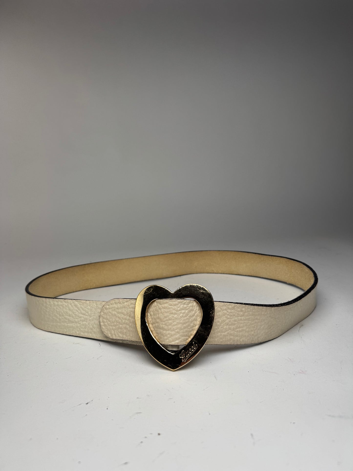 Vintage Gucci Heart Leather Belt white