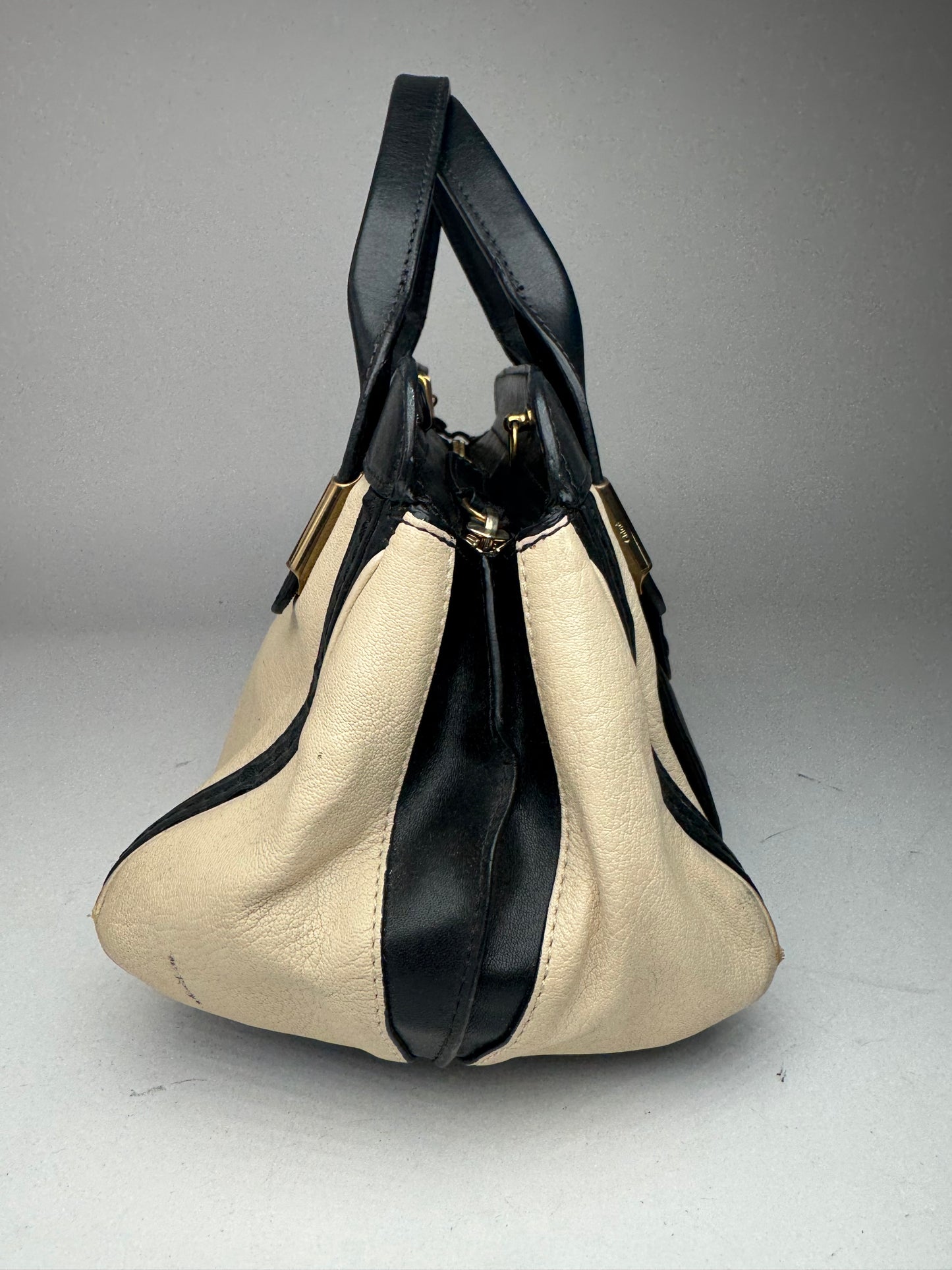 Sac vintage en cuir Chloé beige noir